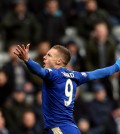 Leicester City's Jamie Vardy celebrates his goal during the English Premier League soccer match between Newcastle United and Leicester City at St James' Park, Newcastle, England, Saturday, Nov. 21, 2015. (AP Photo/Scott Heppell)