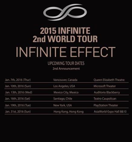 The tour dates for INFINITE's upcoming world tour. (Photo courtesy of Woollim Entertainment) (Yonhap) 
