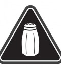 File-In this undated image released by the New York City Health Department, shows a graphic that will soon be warning NYC consumers of high salt content. New York City is opening a new era in nutritional warnings this week: Chain restaurants will have to start putting a special symbol on highly salty dishes. The first-of-its-kind rule takes effect Tuesday. It will require a salt-shaker-like emblem on some sandwiches, salads and other menu items that top the recommended daily limit of 2,300 milligrams of sodium. That’s about a teaspoon. (Antonio D'Angelo/New York City Health Department via AP)