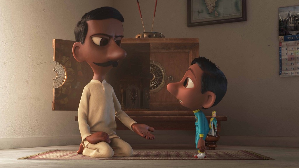 In Pixar Animation Studios' “Sanjay's Super Team,” a first-generation Indian-American boy whose love for western pop culture comes into conflict with his father’s traditions. He embarks on a journey he never imagined, returning with a new perspective they can both embrace. Directed by Sanjay Patel and produced by Nicole Paradis Grindle, the new short opens in front of Disney-Pixar’s “The Good Dinosaur ”on Nov. 25, 2015. (Disney/Pixar)