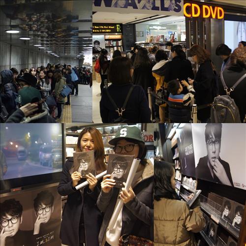 Fans line up outside a CD store in central Seoul on Nov. 12, 2015, to buy singer Shin Seung-hun's first album titled "I am... & I am" in nine years. (Photo courtesy of Dorothy Music / Yonhap)