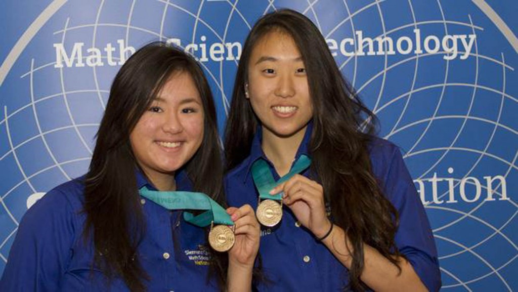 Manhasset High School seniors Kimberly Te, left, and Christine Yoo, right, won the $100,000 team grand prize at Siemens Competition this year.