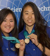 Manhasset High School seniors Kimberly Te, left, and Christine Yoo, right, won the $100,000 team grand prize at Siemens Competition this year.