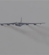 A U.S. Air Force B-52 bomber flies over Osan Air Base in Pyeongtaek, South Korea, Sunday, Jan. 10, 2016. The powerful U.S. B-52 bomber flew low over South Korea on Sunday, a clear show of force from the United States as a Cold War-style standoff deepened between its ally Seoul and North Korea following Pyongyang's fourth nuclear test. (AP Photo/Ahn Young-joon)