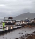 Portions of the 101 freeway in Ventura flood due to rain on Tuesday, Jan. 5, 2016, in Ventura, Calif. Persistent wet conditions could put some Los Angeles County communities at risk of flash flooding along with mud and debris flows, especially in wildfire burn areas. El Nino storms lined up in the Pacific, promising to drench parts of the West for more than two weeks and increasing fears of mudslides and flash floods in regions stripped bare by wildfires. (Juan Carlo/Ventura County Star via AP)