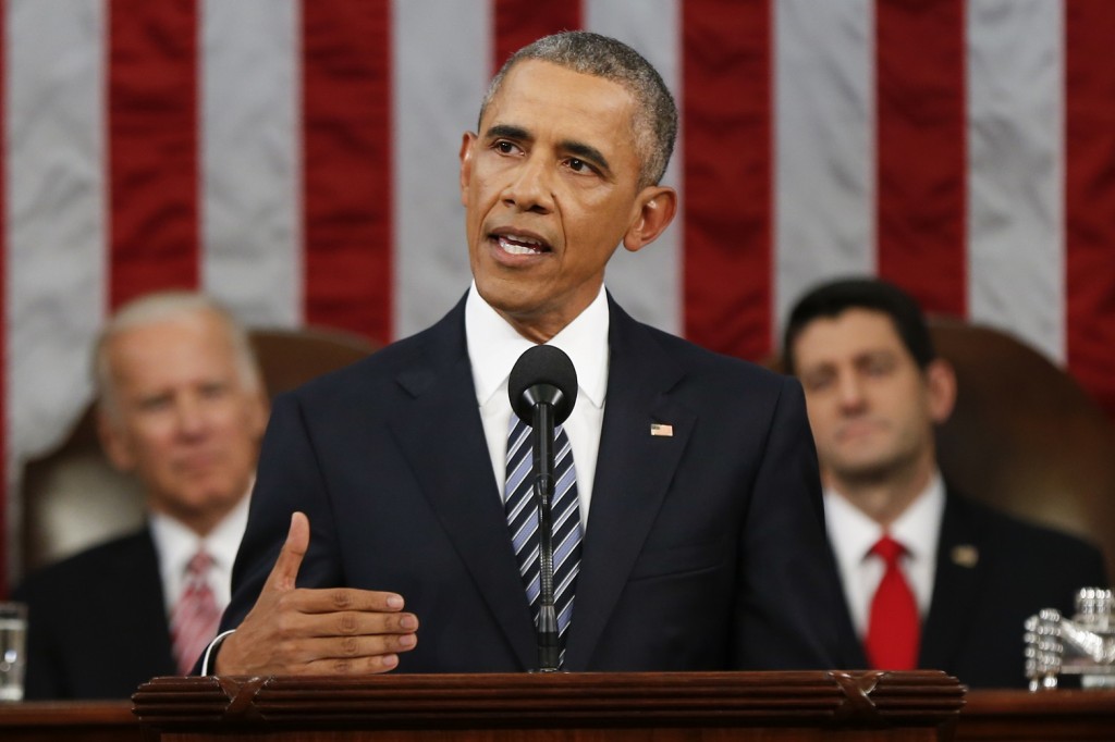 President Barack Obama delivers his State of the Union address before a joint session of Congress on Capitol Hill in Washington, Tuesday, Jan. 12, 2016. (AP Photo/Evan Vucci, Pool)