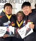Won, left, and Seo dedicated their historic victory to late national team coach Malcolm Lloyd, who passed away earlier this month. (Photo released by the Korea Bobsleigh & Skeleton Federation / Yonhap)