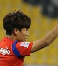 Moon Chang-jin of South Korea celebrates his first goal against Uzbekistan in the team's 2-1 victory at the Asian Football Confederation U-23 Championship in Doha on Jan. 13, 2016. (Yonhap)