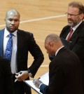 Derek Fisher, left, has been replaced by Kurt Rambis, right, as the head coach of the New York Knicks. (AP, file)