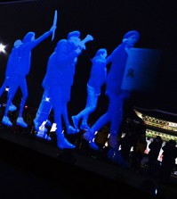 A "ghost rally" using holographic images ( Korea Times photo by Shim Hyun-chul)