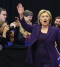 Democratic presidential candidate Hillary Clinton waves as she arrives at a campaign event, Tuesday, Feb. 2, 2016, in Nashua, N.H. (AP Photo/Elise Amendola)