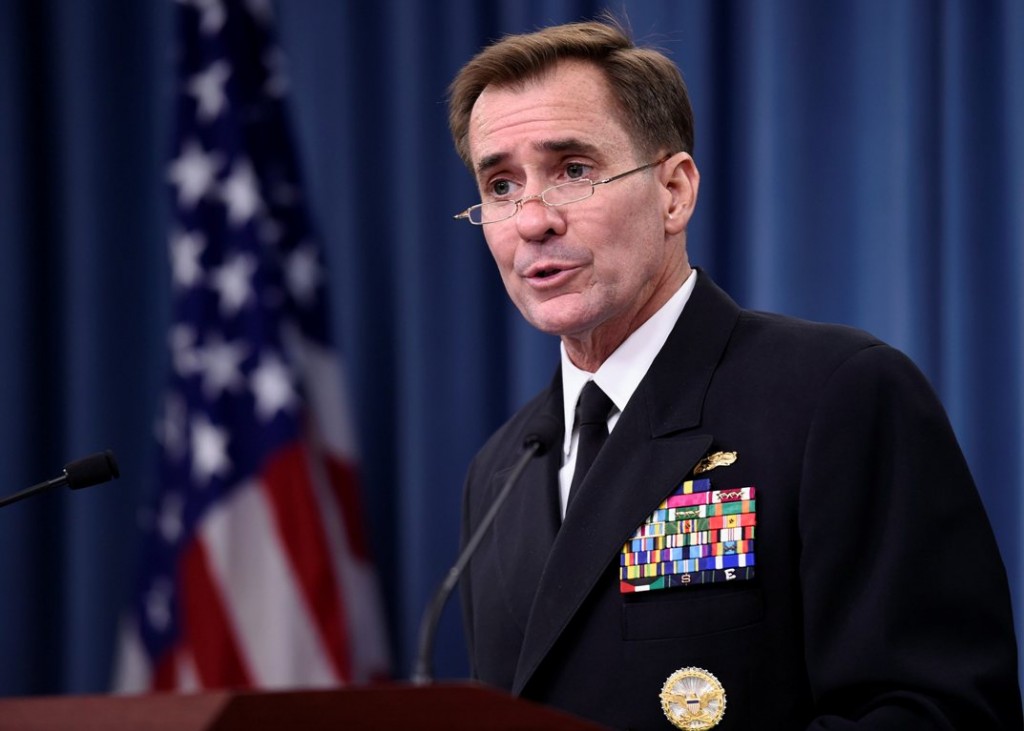 Pentagon press secretary Navy Rear Adm. John Kirby speaks during a briefing at the Pentagon, Tuesday, Sept. 2, 2014. The Pentagon says the leader of the Somalia-based al-Shabab extremist group was the target of U.S. military airstrikes that struck an encampment and a vehicle Monday night. Kirby said the results of the strike are being assessed and he can't confirm if Somali Ahmed Abdi Godane, the rebel leader, was hit.  He says the strike against Godane was conducted by special operations forces with manned and unmanned aircraft firing hellfire missiles and precision-guided munitions.  (AP Photo/Susan Walsh)