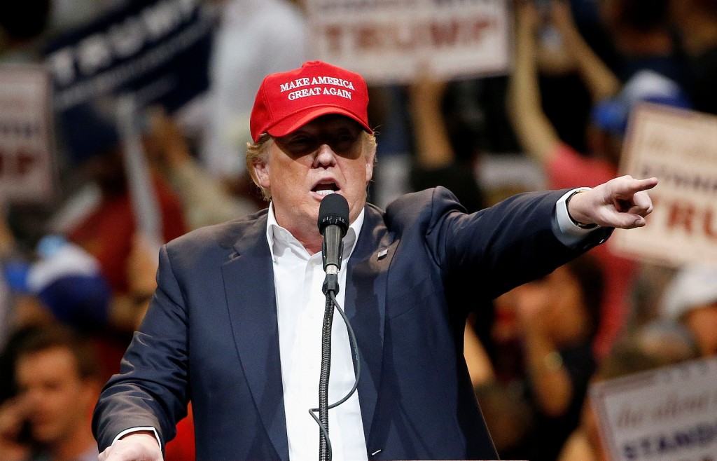 Republican presidential candidate Donald Trump speaks during a campaign rally Saturday, March 19, 2016, in Tucson, Ariz. (AP Photo/Ross D. Franklin)