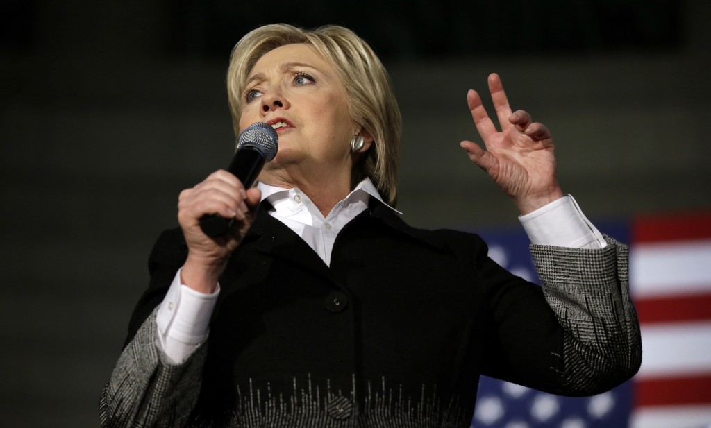 Democratic presidential candidate, Hillary Clinton speaks during a rally at the Charles H. Wright Museum of African American History, Monday, March 7, 2016, in Detroit, Mich. (AP Photo/Charlie Neibergall)