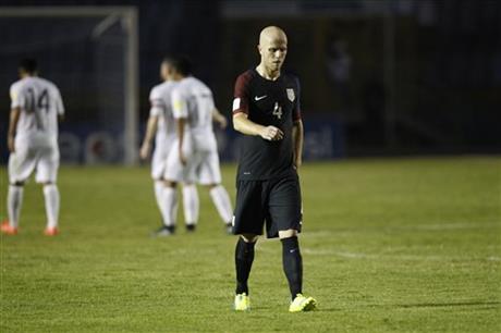 United States' Michael Bradley leaves the field after a 2018 Russia World Cup qualifying soccer match against Guatemala at Mateo Flores Stadium in Guatemala City, Friday, March 25, 2016. Guatemala won 2-0. (AP Photo/ Moises Castillo)