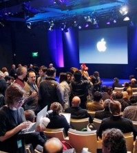 Media and invited guests wait for the start of an event to announce new products at Apple headquarters, Monday, March 21, 2016, in Cupertino, Calif. (AP Photo/Marcio Jose Sanchez)