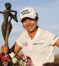 Kim Sei-young, of South Korea, poses with the trophy after winning the JTBC Founders Cup golf tournament, Sunday, March 20, 2016, in Scottsdale, Ariz. (AP Photo/Rick Scuteri)