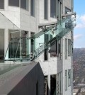 . The Skyslide is forty-six feet long, 4 feet wide and made entirely with one and one quarter inches thick glass. Visitors will experience Skyslide’s unparalleled views in a whole new way as they glide from the 70th to the 69th floor of the U.S. Bank Tower. (Courtesy of OUE)
