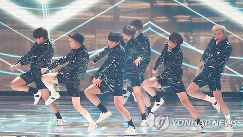 BTS performs at a music awards ceremony held in southeastern Seoul on Nov. 7, 2015. 