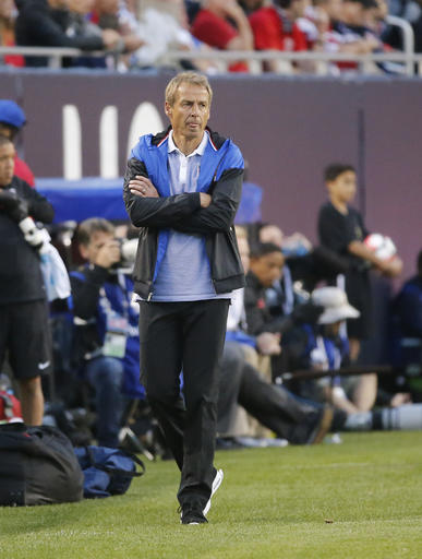 United States manager Jurgen Klinsmann watches during a Copa America Centenario group A soccer match against Costa Rica at Soldier Field in Chicago, Tuesday, June 7, 2016