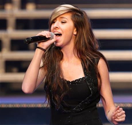 In this June 29, 2014, file photo, "The Voice" Season 6 contestant Christina Grimmie performs as part of "The Voice Tour" at Cobb Energy Centre, in Atlanta. Family and friends are gathering in New Jersey on Friday, June 17, 2016, for a viewing and memorial service to remember Grimmie, who was fatally shot a week earlier, as she signed autographs after a show in Orlando, Fla.