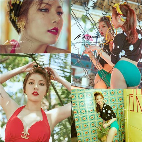 The promotional photos for HyunA's fifth and latest EP "A'wesome," released by Cube Entertainment. 