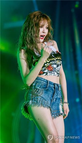 South Korean idol singer and rapper HyunA performs in the finale of Viral Fest Asia 2016 that was held in Bali, Indonesia, on July 16, 2016.