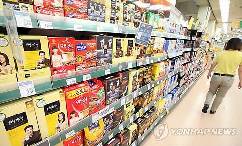 This undated file photo shows an aisle full of instant coffee products at a supermarket in Seoul. 