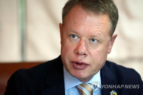Ukraine's Ambassador to South Korea Vasyl Marmazov speaks during an interview with Yonhap News Agecy on Aug. 3, 2016 at the Ukraine Embassy in central Seoul.