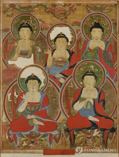 "The Obuldo," an 18th-century Korean painting of Five Buddhas. Its American owner Robert Mattielli will return it to South Korea next year as it was belatedly discovered that the work had been stolen from Buddhist temple Songgwangsa in South Korea's southwestern city of Suncheon, in the early 1970s. (Photo courtesy of Korean Cultural Heritage Administration)