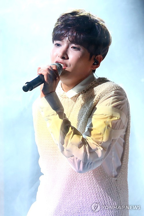 Super Junior's Ryeowook sings at a showcase to mark the release of his solo album in Seoul on Jan. 25, 2016.