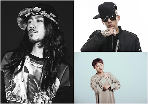 This undated photo provided by Ghood Life Crew shows Tiger JK (L), Dok2 (top R) and Superbee (bottom R)