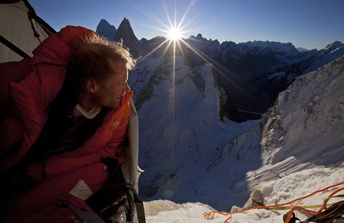 This file photo shows a scene from the U.S. movie "Meru," co-directed by married couple Jimmy Chin and Elizabeth Chai Vasarhelyi.