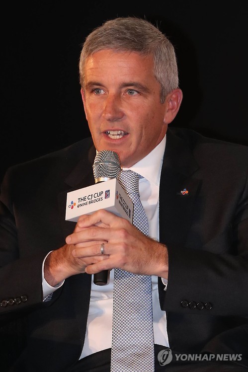 Jay Monahan, deputy commissioner of the PGA Tour, speaks at a signing ceremony with CJ Group on a new PGA event in South Korea, the CJ Cup@Nine Bridges, on Oct. 24, 2016, in Seoul.