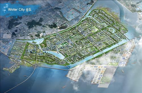 This is an artist's rendering of the "Songdo Waterfront Project," which will surround the Songdo International City in Incheon, west of Seoul, with water by constructing canals and linking them to a lake. (Photo courtesy of Incheon Free Economic Zone Authority)