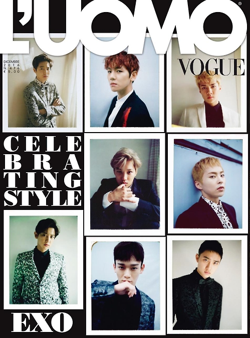 This image, provided by S.M. Entertainment, shows South Korean boy band EXO on the cover of Italian fashion magazine L'UOMO VOGUE's December 2016 issue.
