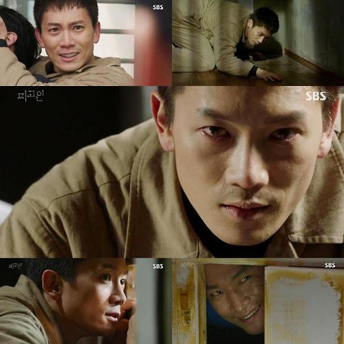 This composite photo captured from SBS TV's "Defendant" shows actor Ji Sung as a former prosecutor framed for the murder of his daughter and wife and now a death row prisoner