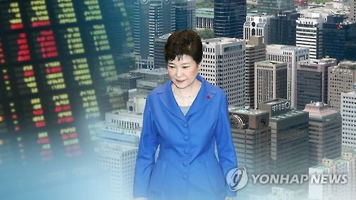 A photo provided by Yonhap News TV of former President Park Geun-hye and the financial market 