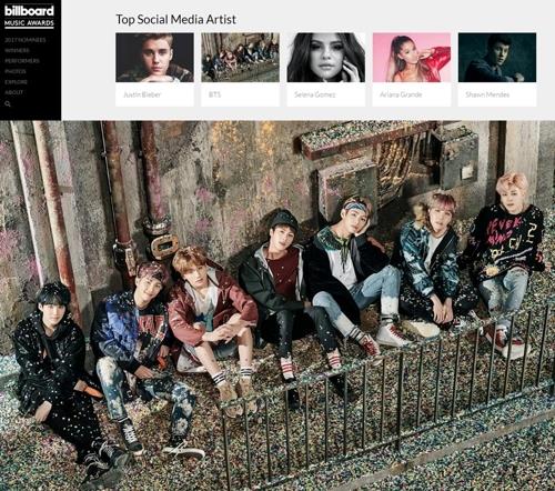 The image, taken from the Billboard's website on April 11, 2017, shows Korean boy band BTS or Bangtan Boys. (Yonhap)