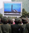 People in Pyongyang watching a televised broadcast of a missile test on Wednesday. Credit Kim Kwang Hyon/Associated Press