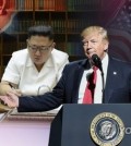 This image created by Yonhap News TV shows U.S. President Donald Trump (R) and North Korean leader Kim Jong-un. (Yonhap)