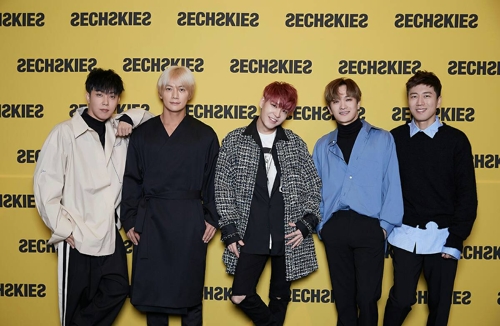 Sechskies poses for the camera during a press conference at CGV Cheongdam Cine City in southern Seoul on Sept. 21, 2017. (Yonhap)