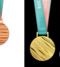 This composite photo shows the medals for the PyeongChang Winter Paralympics (L) and the medals for the PyeongChang Winter Olympics.