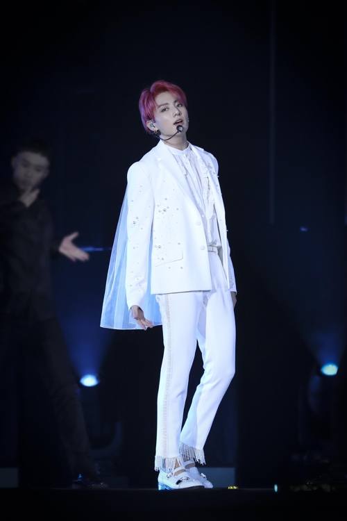 This image of Jungkook during BTS' Seoul concert at Seoul Sports Complex from Aug. 25-26, 2018, was provided by Big Hit Entertainment. (Yonhap)