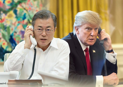 This compilation image shows South Korean President Moon Jae-in (L) and U.S. President Donald Trump. (Yonhap)