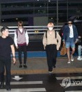 Members of boy group BTS arrive at Incheon International Airport, west of Seoul, on Sept. 3, 2018, to head to Los Angeles, the group's first stop of its world tour. BTS reached No. 1 on the Billboard 200 Albums chart for the second time a day before with its latest album "Love Yourself: Answer." (Yonhap)