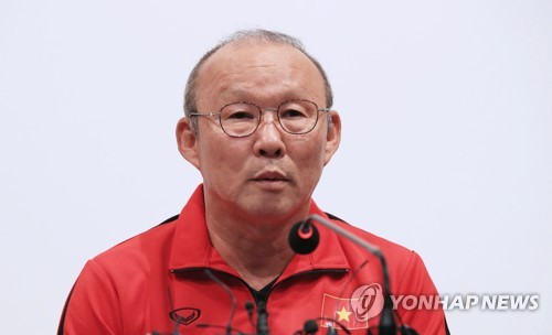 South Korean football coach Park Hang-seo, who is leading the Vietnamese national football team, speaks during a press conference at the National Football Center in Paju, north of Seoul, on Oct. 18, 2018. (Yonhap)
