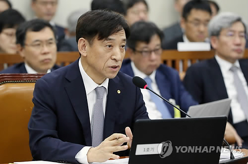BOK Gov. Lee Ju-yeol speaks at a parliamentary audit in Seoul on Oct. 22, 2018. (Yonhap)