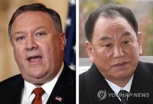 These file photos show U.S. Secretary of State Mike Pompeo (L) and Kim Yong-chol, vice chairman of the North Korean Workers' Party's Central Committee. (Yonhap)