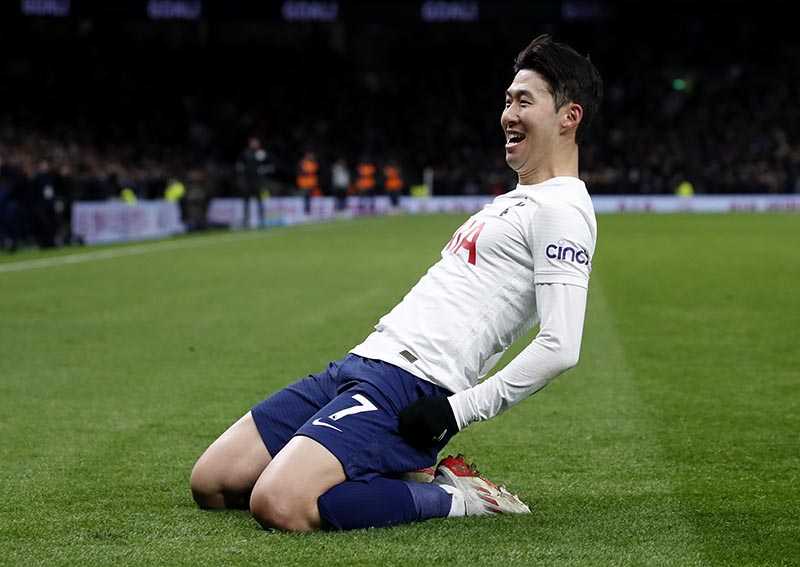 In this Associated Press photo, Son Heung-min of Tottenham Hotspur celebrates his goal against Brentford during the clubs' Premier League match at Tottenham Hotspur Stadium in London on Dec. 2, 2021. (Reuters)